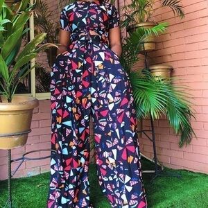 African Nigerian print multicolor two piece pan sets, Size XXL but fits a XL
